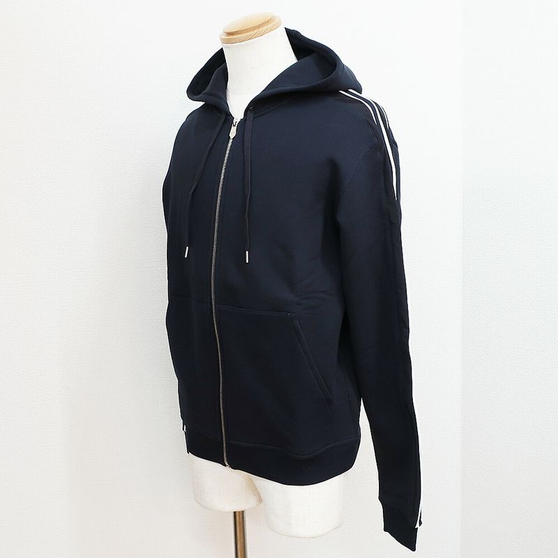 Hermes Hooded Zip Hoodie Black White Side Line M Cotton Nylon Long Sleeve