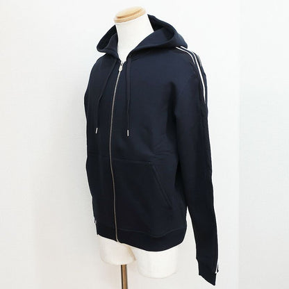 Hermes Hooded Zip Hoodie Black White Side Line M Cotton Nylon Long Sleeve