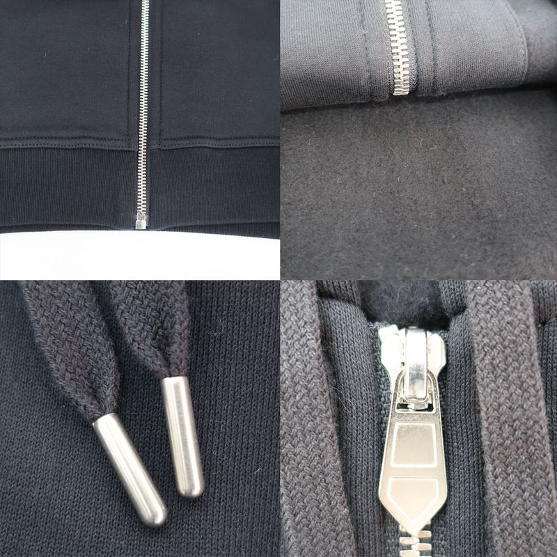 Hermes Hooded Zip Hoodie Black White Side Line M Cotton Nylon Long Sleeve