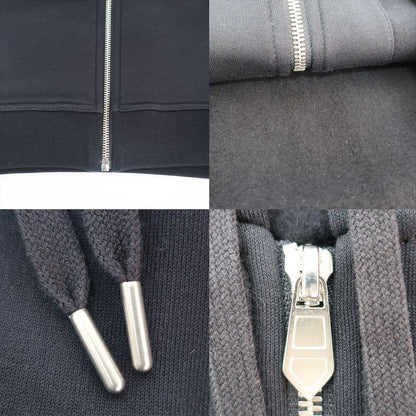 Hermes Hooded Zip Hoodie Black White Side Line M Cotton Nylon Long Sleeve