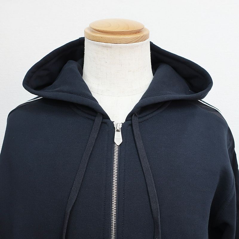 Hermes Hooded Zip Hoodie Black White Side Line M Cotton Nylon Long Sleeve