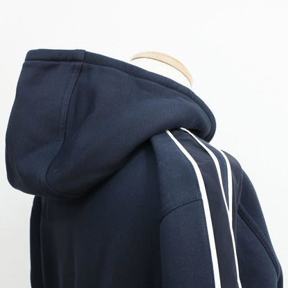 Hermes Hooded Zip Hoodie Black White Side Line M Cotton Nylon Long Sleeve