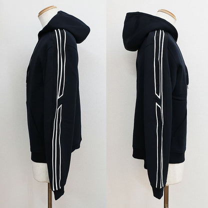 Hermes Hooded Zip Hoodie Black White Side Line M Cotton Nylon Long Sleeve