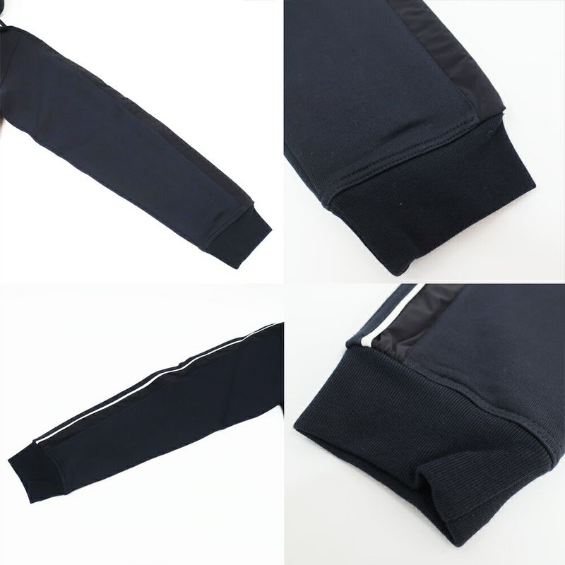 Hermes Hooded Zip Hoodie Black White Side Line M Cotton Nylon Long Sleeve