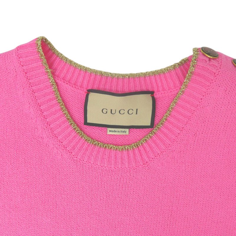 Gucci Sleeveless Knit Dress L Cotton Nylon Pink Gold