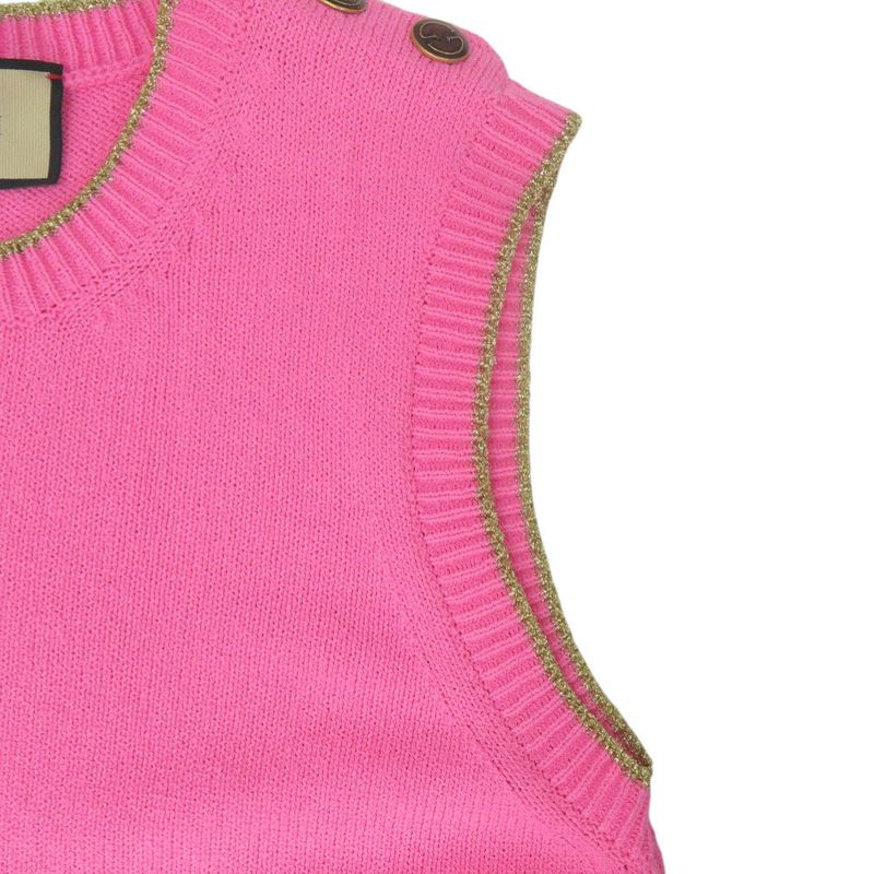 Gucci Sleeveless Knit Dress L Cotton Nylon Pink Gold