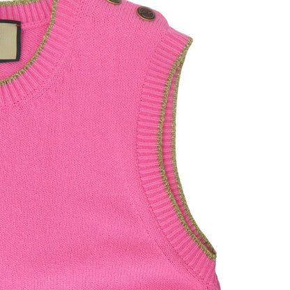 Gucci Sleeveless Knit Dress L Cotton Nylon Pink Gold