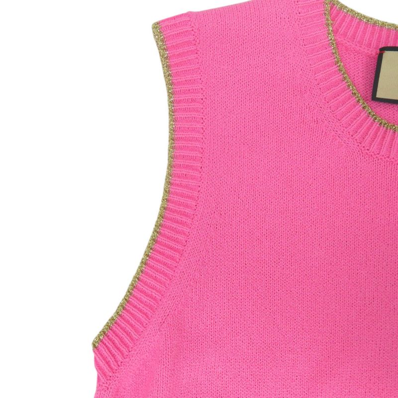 Gucci Sleeveless Knit Dress L Cotton Nylon Pink Gold