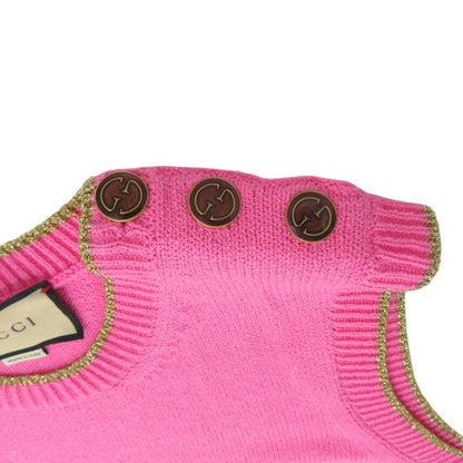 Gucci Sleeveless Knit Dress L Cotton Nylon Pink Gold
