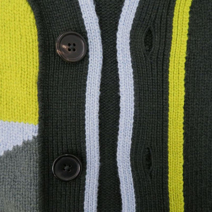 Hermes Tangram Striped Knit Cardigan XL Cashmere Green Light Blue