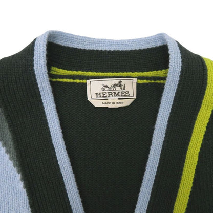 Hermes Tangram Striped Knit Cardigan XL Cashmere Green Light Blue
