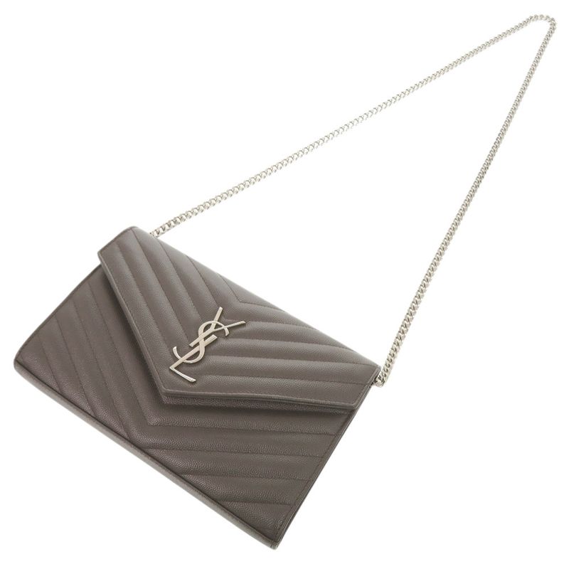 Saint Laurent Paris Cassandra Leather Gray Shoulder Bag Chain Wallet