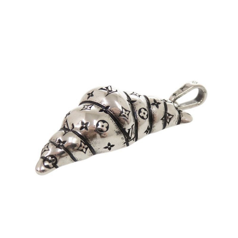 Louis Vuitton Charm LV Croissant Metal Silver Pendant Top