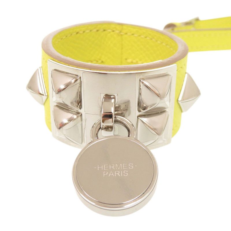 Hermes Porte Cles Collier de Chien Veau Epsom Lime Silver Key Holder Bag Charm
