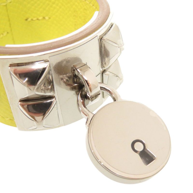 Hermes Porte Cles Collier de Chien Veau Epsom Lime Silver Key Holder Bag Charm