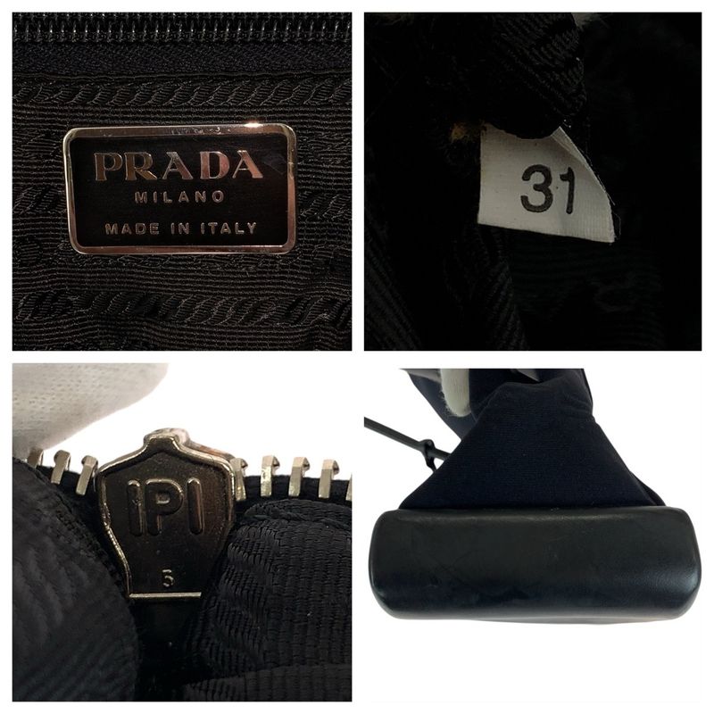 Prada Black Silver Urethane Leather Tote Shoulder Bag