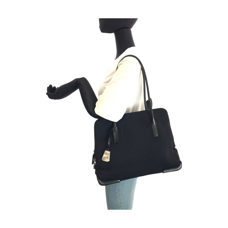 Prada Black Silver Urethane Leather Tote Shoulder Bag