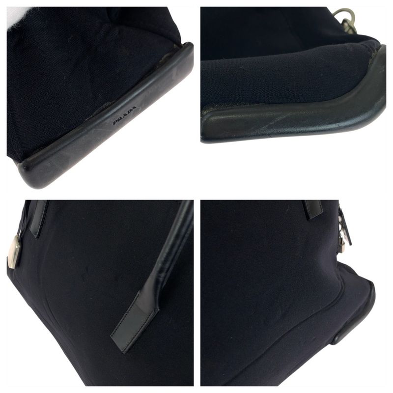 Prada Black Silver Urethane Leather Tote Shoulder Bag