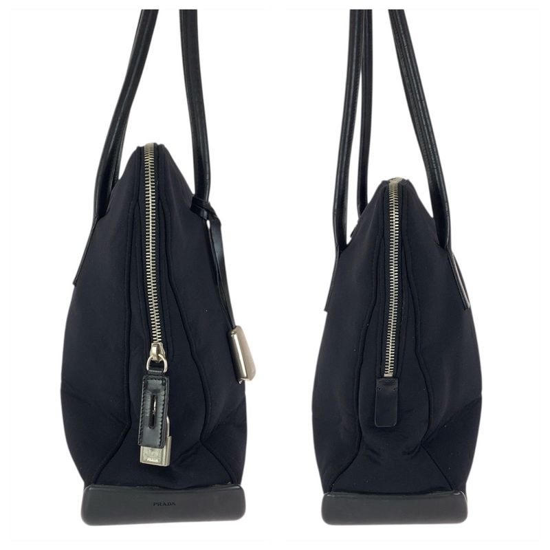 Prada Black Silver Urethane Leather Tote Shoulder Bag
