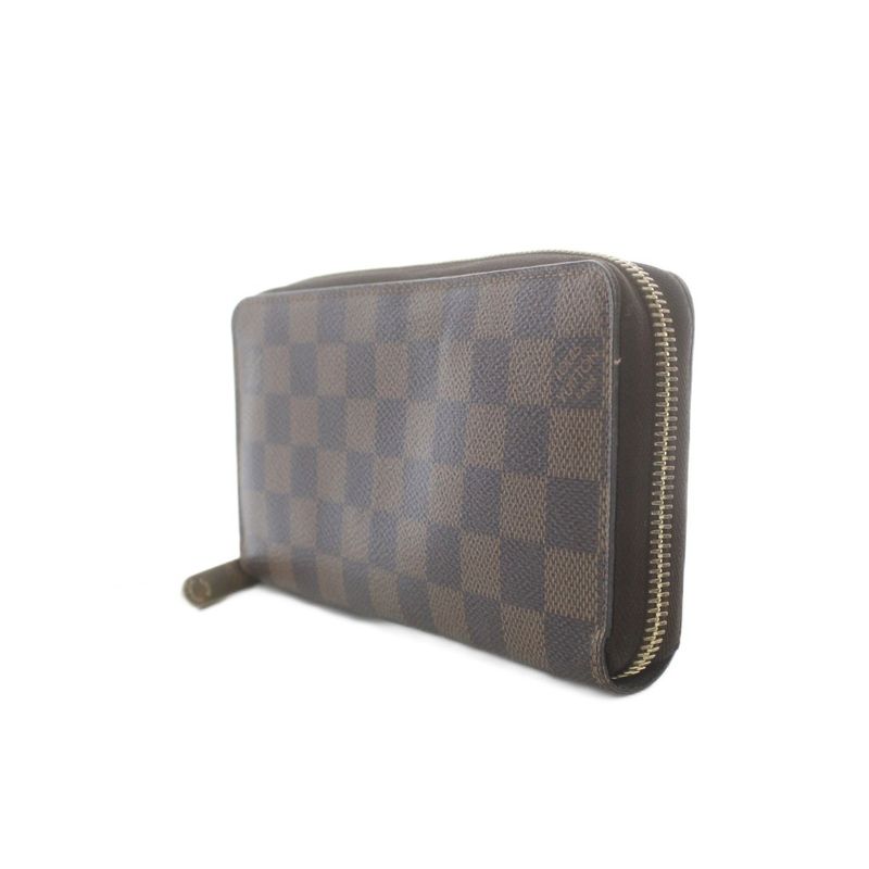 Louis Vuitton Zippy Wallet Zip Around Coin Purse Bill Brown Damier Checkered