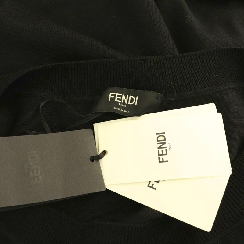 Fendi Tag Logo Sequin Shoulder Knit Sweater 46 Black SS