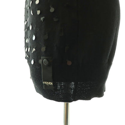 Fendi Tag Logo Sequin Shoulder Knit Sweater 46 Black SS