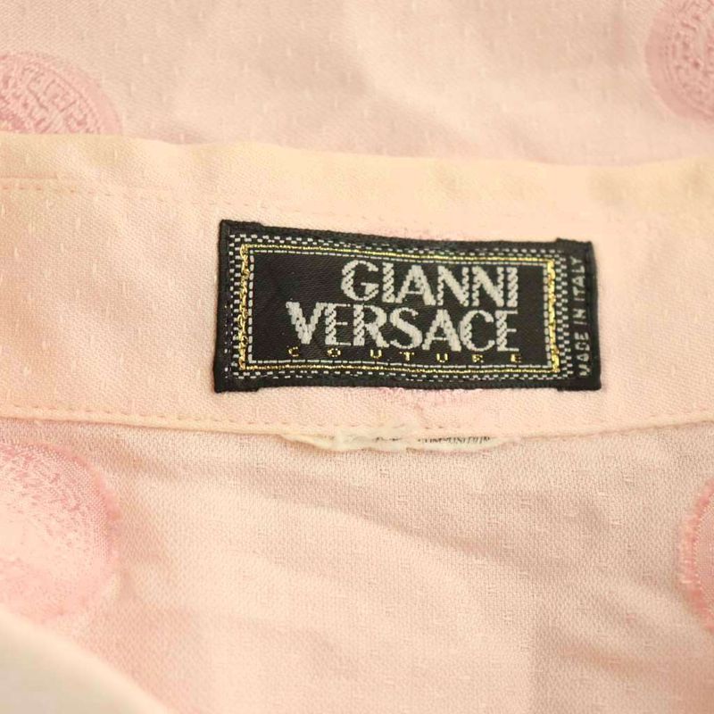 Versace Gianni Long Sleeve Shirt Dot Satin Light Pink CX