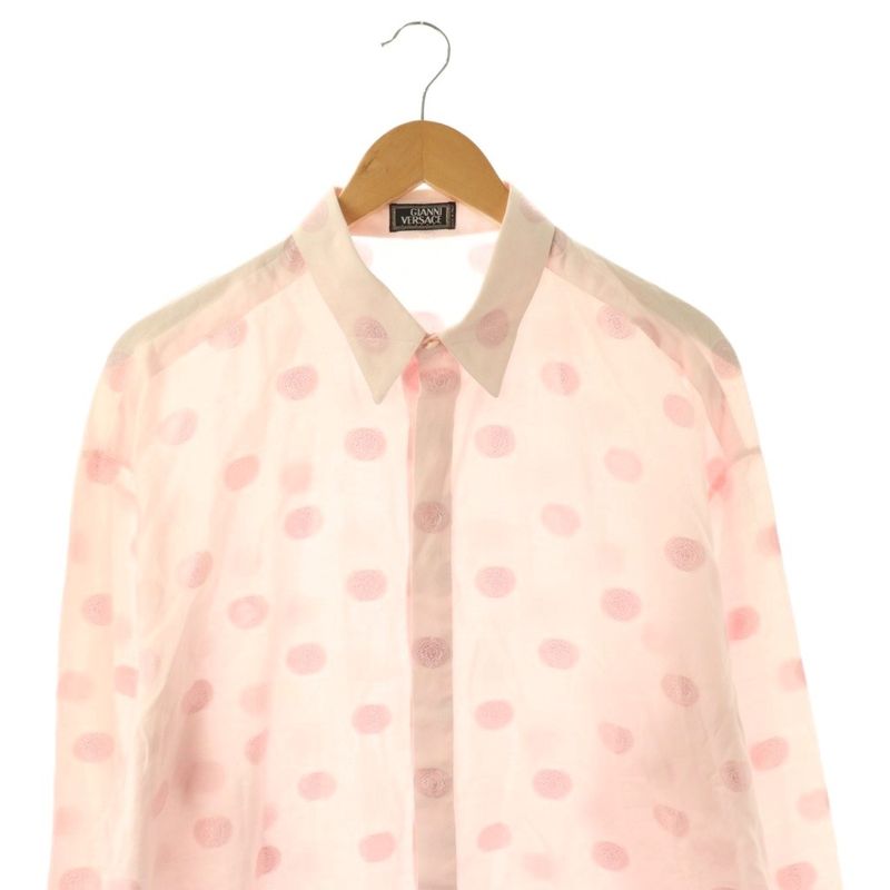 Versace Gianni Long Sleeve Shirt Dot Satin Light Pink CX