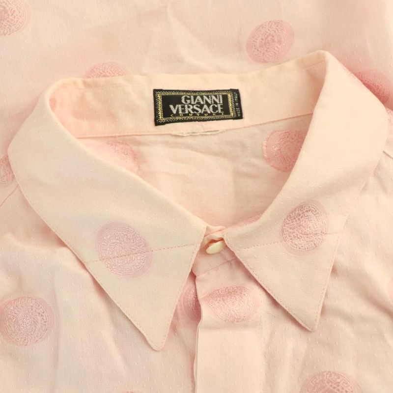 Versace Gianni Long Sleeve Shirt Dot Satin Light Pink CX