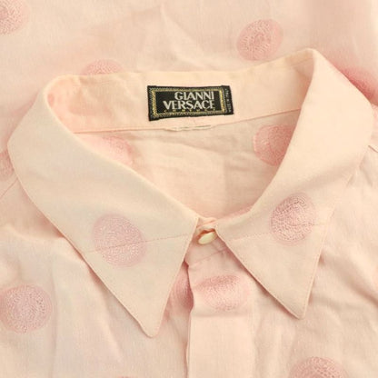 Versace Gianni Long Sleeve Shirt Dot Satin Light Pink CX