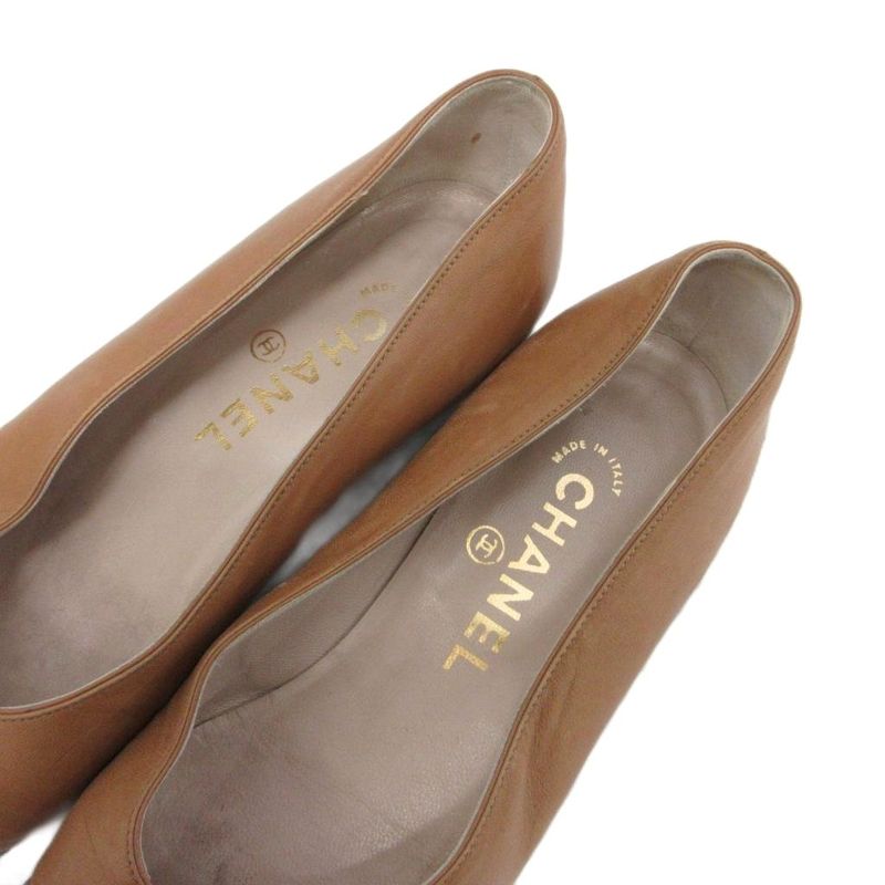 Chanel CC Logo Flat Shoes Ballet Round Toe Motif 35 Brown