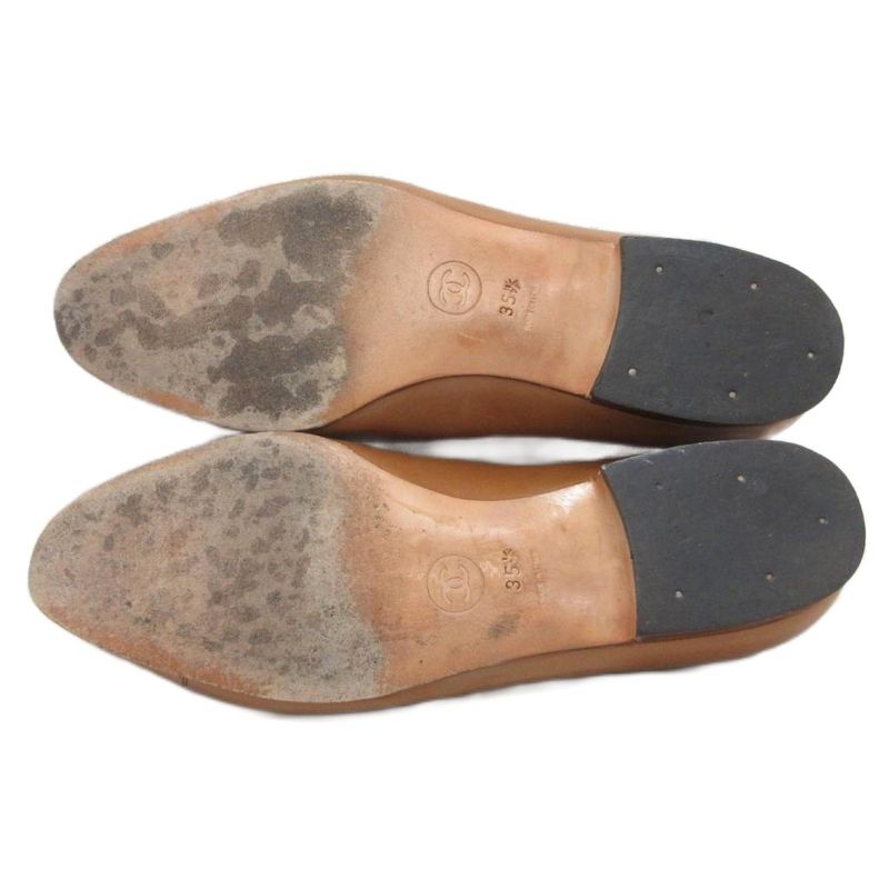 Chanel CC Logo Flat Shoes Ballet Round Toe Motif 35 Brown