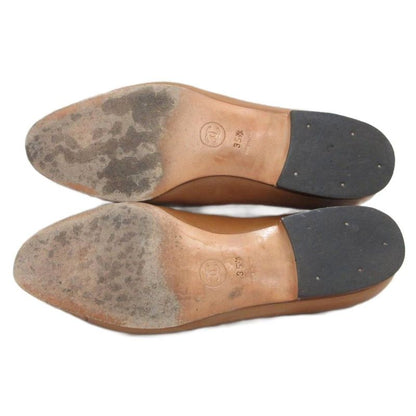 Chanel CC Logo Flat Shoes Ballet Round Toe Motif 35 Brown