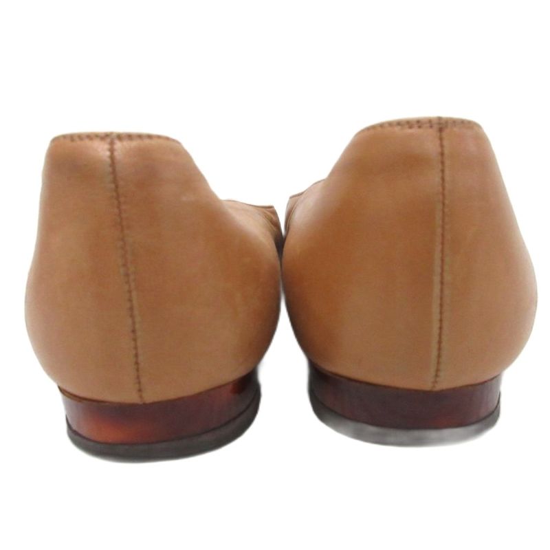 Chanel CC Logo Flat Shoes Ballet Round Toe Motif 35 Brown