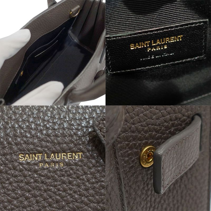 Saint Laurent Sac de Jour Nano Handbag 2-Way Leather Brown Gold