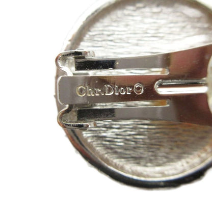 Dior Earrings Clip Type for Both Ears Pearl Line Stone 15 mm Silver