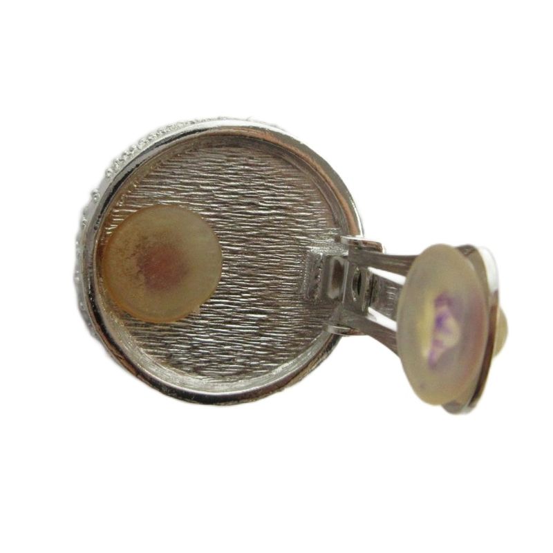 Dior Earrings Clip Type for Both Ears Pearl Line Stone 15 mm Silver