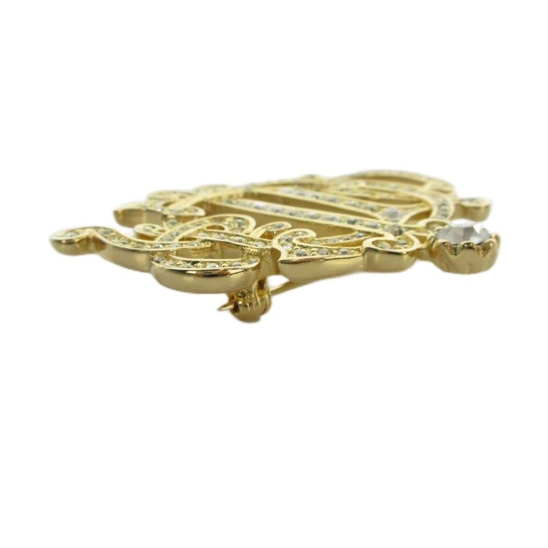 Dior Pin Brooch Emblem Line Stone Logo Gold