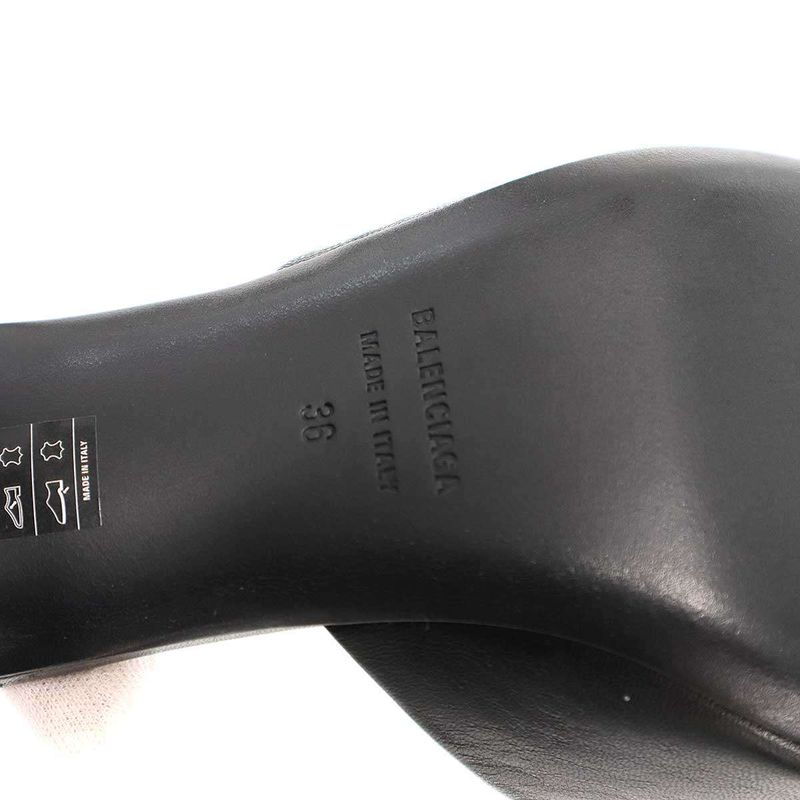 Balenciaga Logo Leather Heel Sandals Black 36