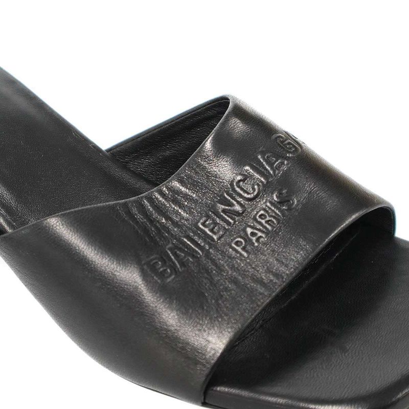 Balenciaga Logo Leather Heel Sandals Black 36