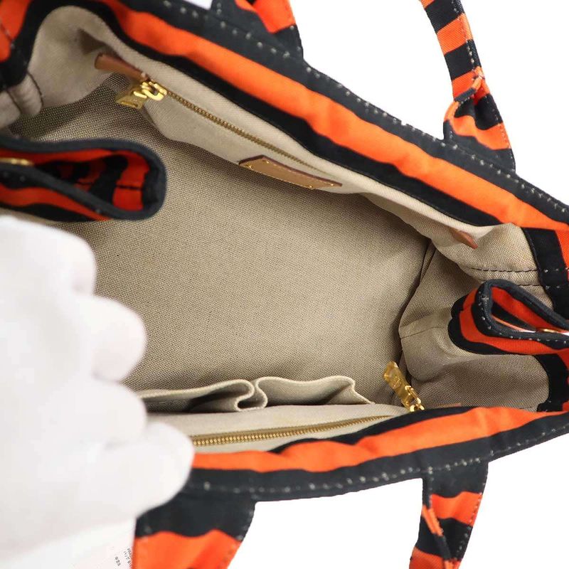 Prada Canapa Border Canvas Tote Red Black