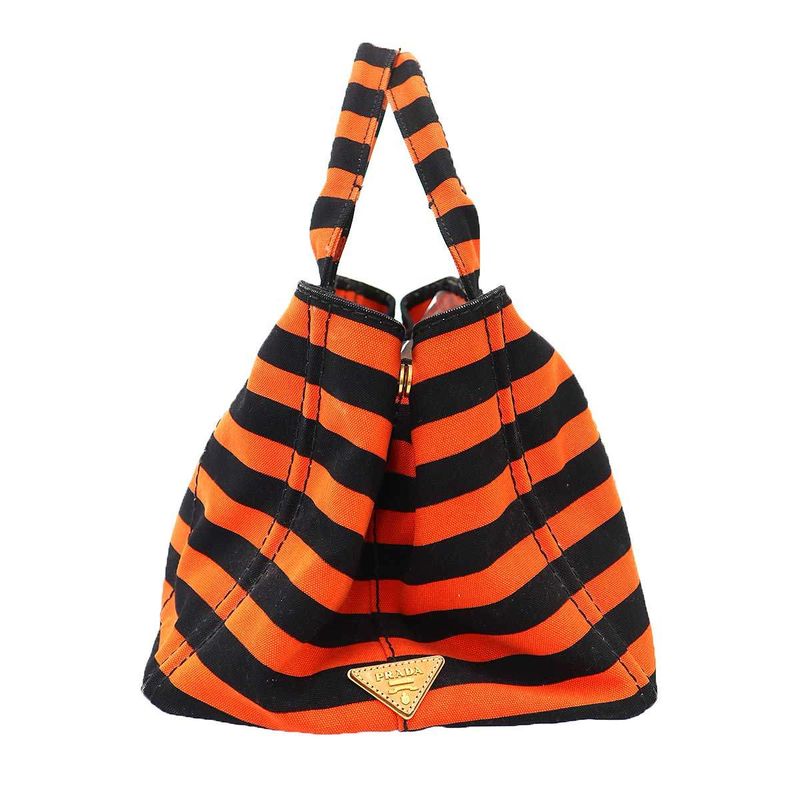 Prada Canapa Border Canvas Tote Red Black