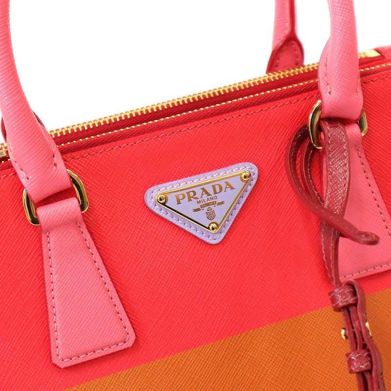 Prada Galleria Saffiano Special Edition Small Bicolor Shoulder Bag Red Orange