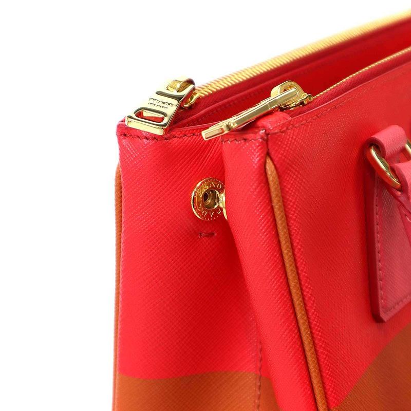 Prada Galleria Saffiano Special Edition Small Bicolor Shoulder Bag Red Orange