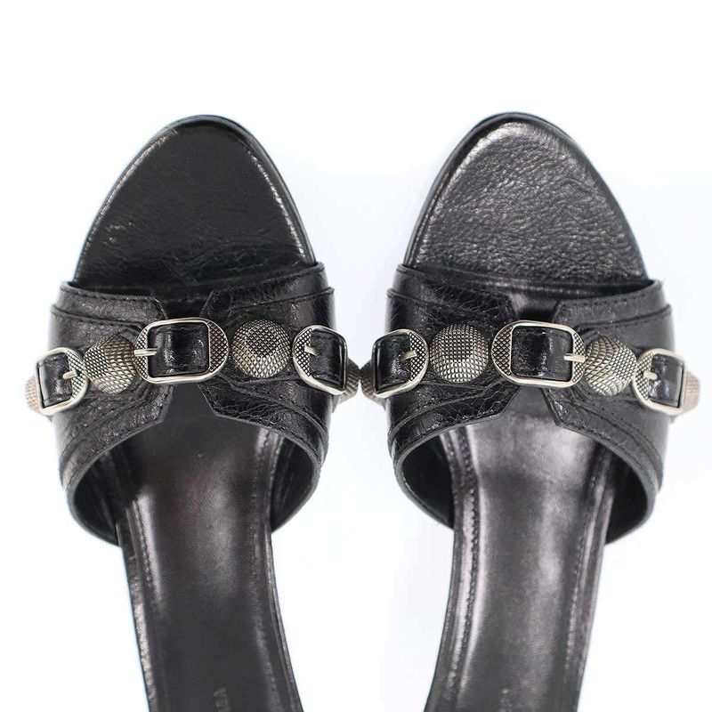 Balenciaga Cagole Studded Leather Mules Mule Sandals Black 36