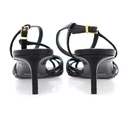 Celine Triomphe Charm Leather Sandals Black 36