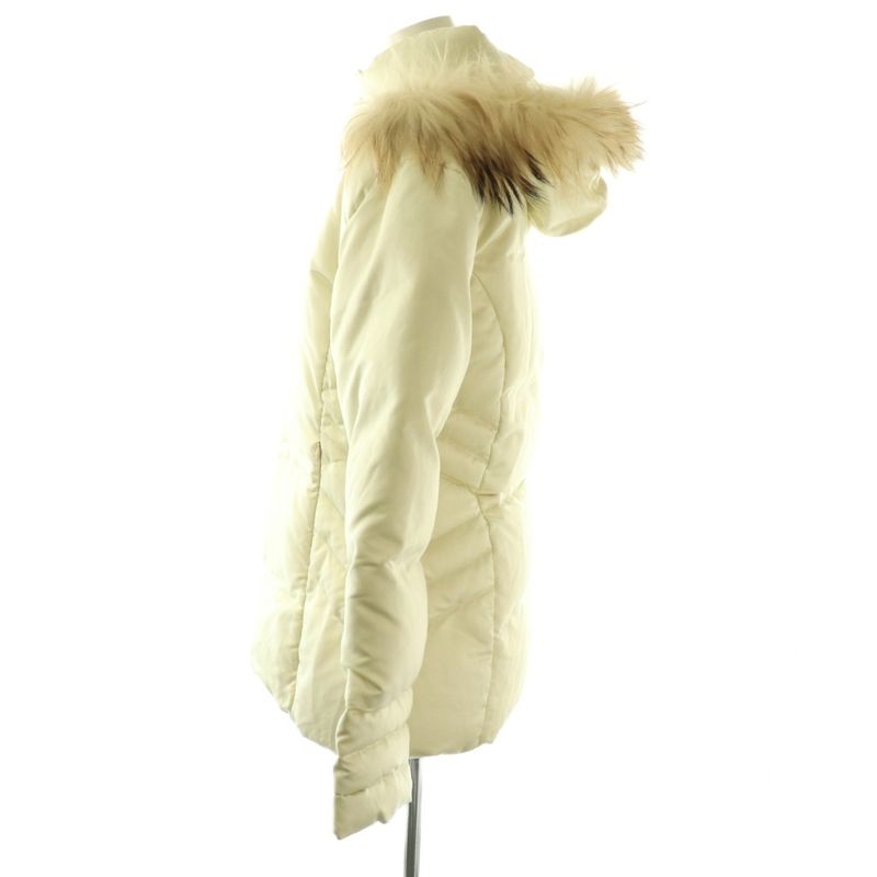Moncler Brown Tag Down Jacket Hooded Fur 1 Ivory ES