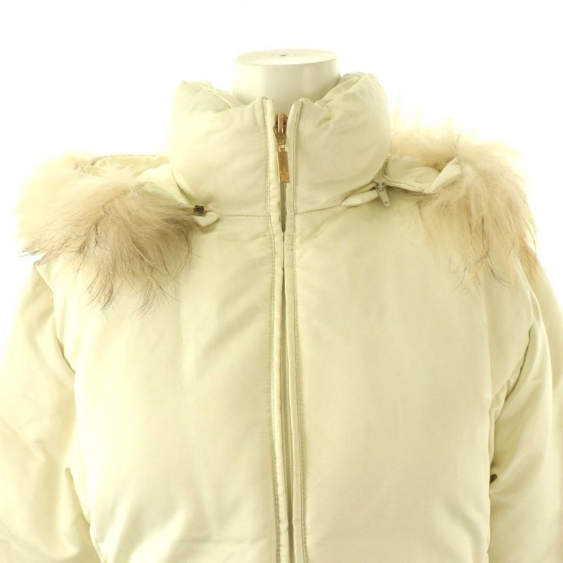 Moncler Brown Tag Down Jacket Hooded Fur 1 Ivory ES