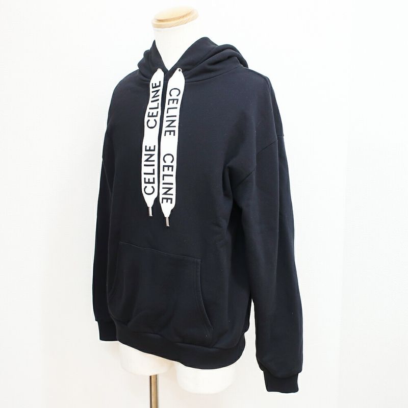 Celine Hoodie Black M Cotton Logo Long Sleeve Sweatshirt Top