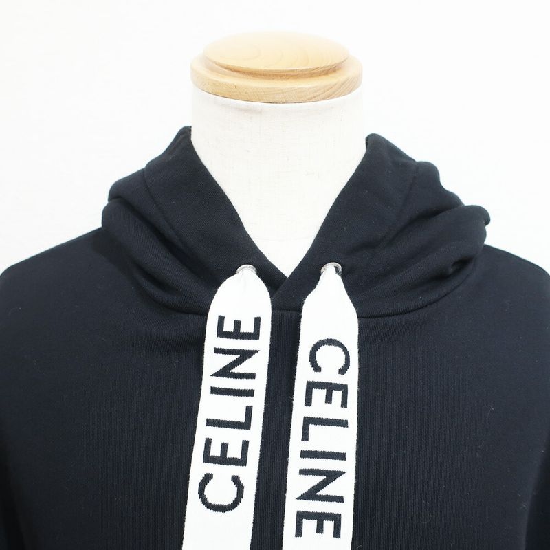 Celine Hoodie Black M Cotton Logo Long Sleeve Sweatshirt Top